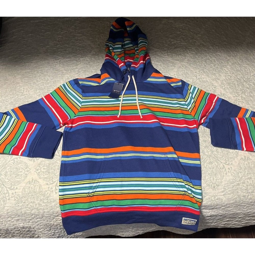 $228 Polo Ralph Lauren Men Rainbow Color Striped Rope Drawstring Fleece Hoodie